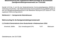 BKM Wahlvorschlag SGB Kandidaten für die Wahl des Samtgemeindebürgermeisters
