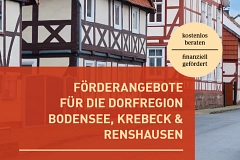 Förderangebote DEP Bodensee, Krebeck, Renshausen Flyer mit der Aufschrift Förderangebote für die Dorfregion Bodensee, Krebeck & Renshausen